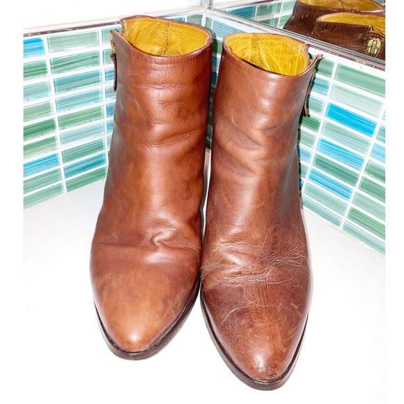 MIISTA Cognac Leather & Brass heeled Booties SZ: 7.5 (38) - Picture 14 of 14